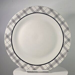 Royal Norfolk Black White Plaid Rim Dinner Plate 10.5" Stoneware Farmhouse